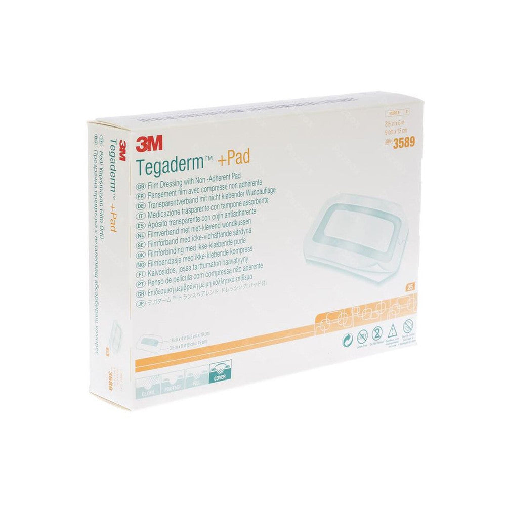 3M Tegaderm + Pad Dressing 9Cmx15Cm Adhesive Transparent 3589