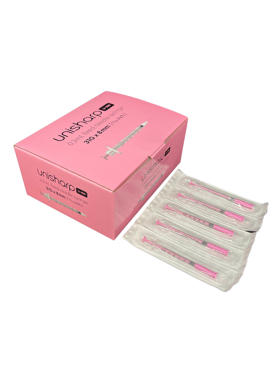 Terumo Unisharp 0.3mL Needle Syringe 31G x 8mm Pink U31PK