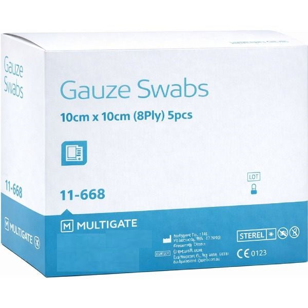 Multigate Non X-Ray Detectable Gauze Swabs 10 X 10cm 8Ply Sterile, 1Ctn (500 x 5/pack) 11-668