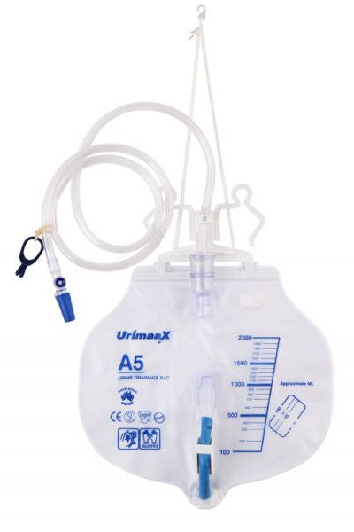 Aaxis Drain Bag A5 Urimaax 2000ml Sterile 120cm Tube Lever