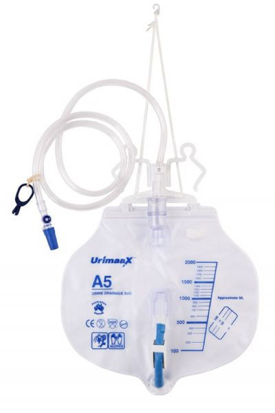 Aaxis Urimaax Drainage Night Bag A5 2000mL Sterile 120cm Tube Lever Tap (10013105)