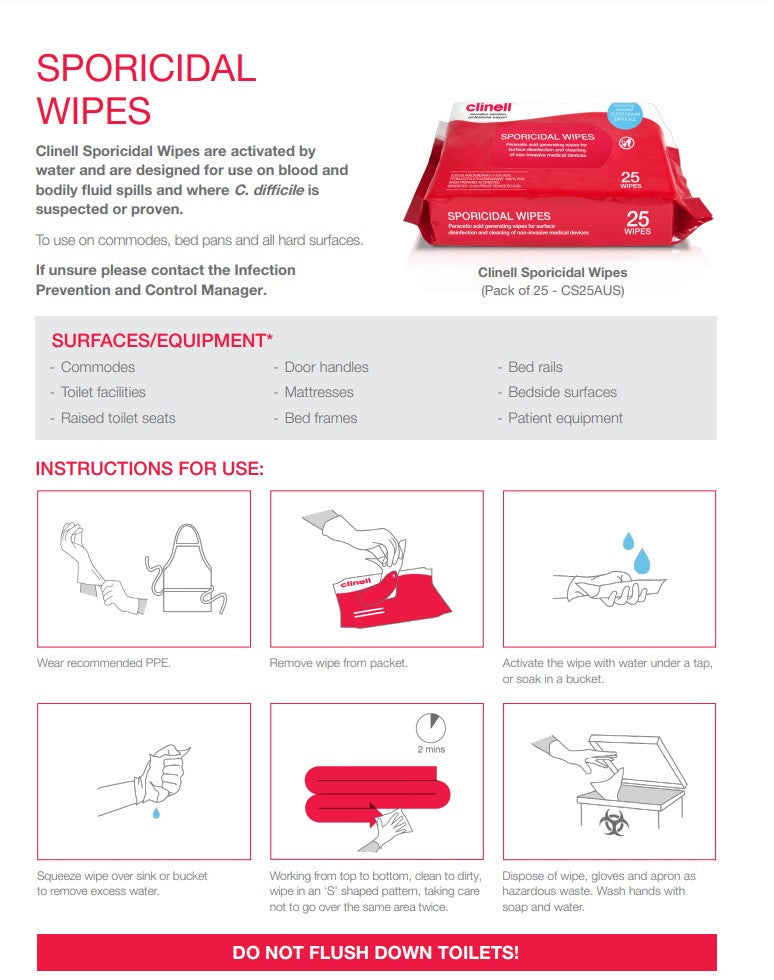 Clinell Sporicidal Wipes CS25 25 wipes/pkt