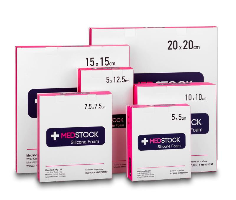 Medstock Silicone Foam Dressing With Border one box various sizes