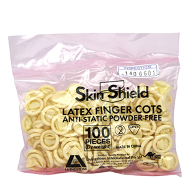 Skin Shield Latex Finger Cots Powder Free, Antistatic, Box of 100 Pcs - All Sizes