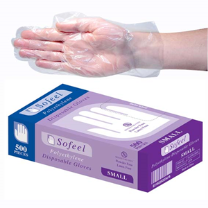 Sofeel Disposable Polyethylene Gloves, Powder Free, Latex Free, Recyclable, Clear, 500 per Box - All Sizes