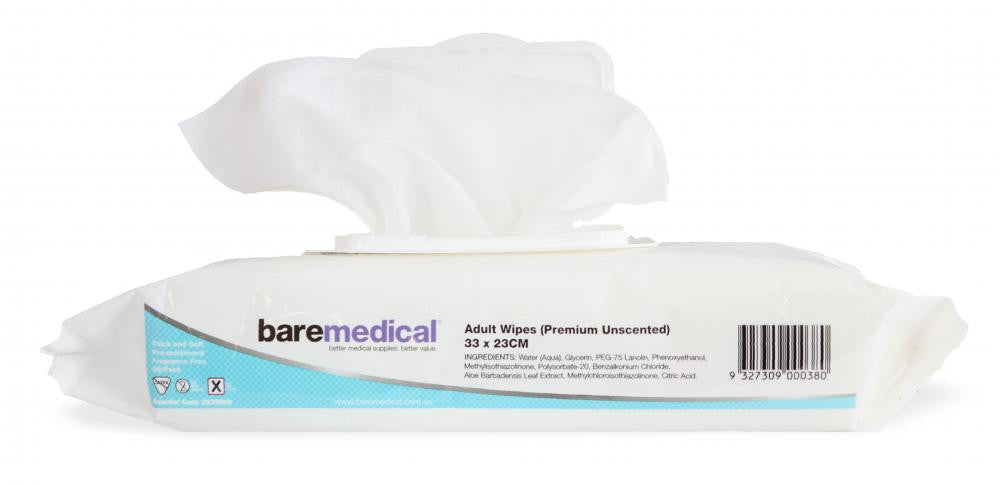 Bare Medical Adult Premium Wipes Unscented – 50 Per Pack