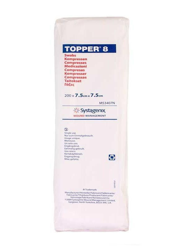 Gauze Non-Woven (8Ply) 7.5Cmx7.5Cm Topper Non Sterile (Pktx200) - Each