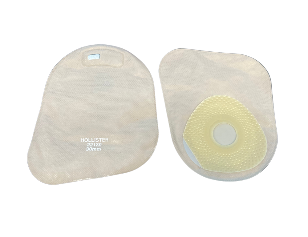 Hollister Moderma Flex One-Piece Closed Ostomy Flat Pouch, SoftFlex Dimpled Skin Barrier, AF300 Filter, Beige, Midi , 30mm - Pre Sized - Each