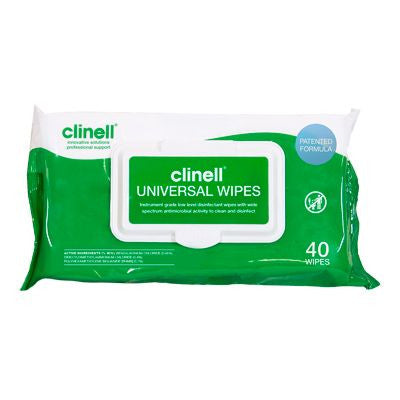 Clinell Universal Sanitising Wipes 25cm x 25cm 40wipes/pack CW40 24Packs