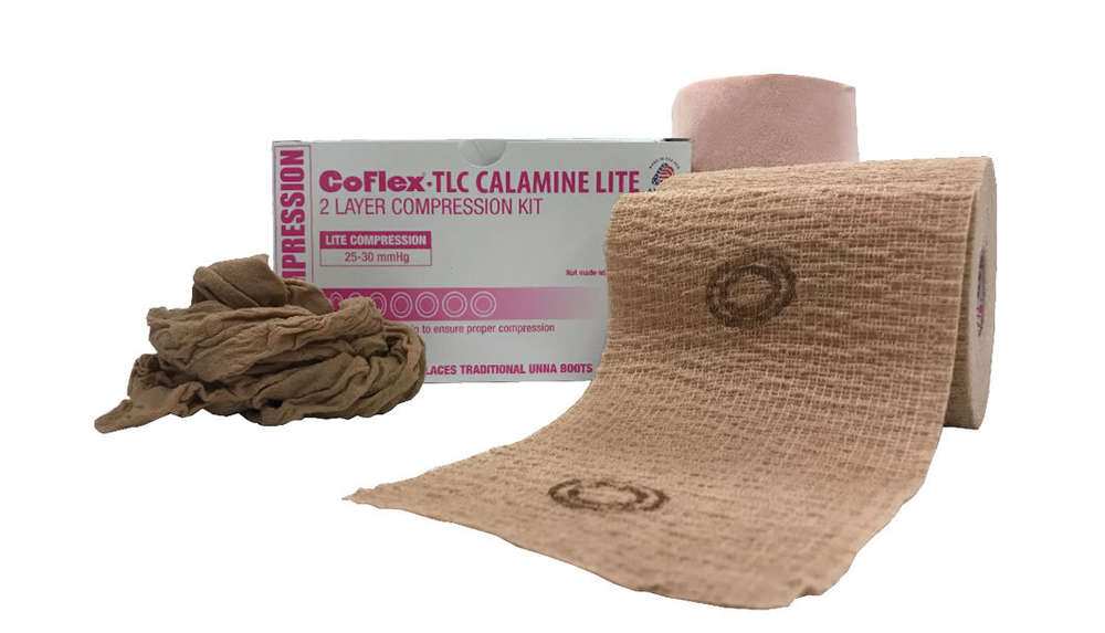 CoFlex TLC Calamine Two Layer Compression Kit, 10cm x 5.5m Boot Dressing, Latex-Free, Box of 1 Kit - All Sizes