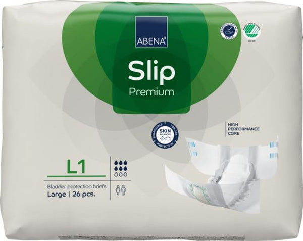 Abena Slip Premium L1 (Hip Size 100cm x 150cm) - 2500ml - Green -  (26 / Pack) - Carton of 4 Packs