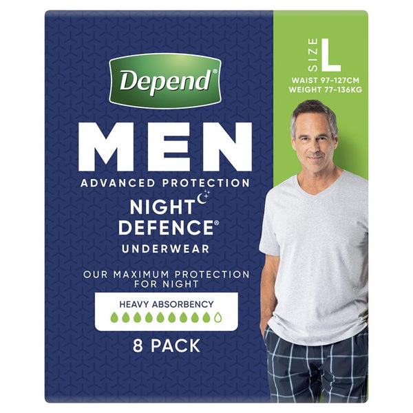 Depend Real Fit Night Defence Pants, Large 97-162cm 1300mL (Male / Female)
