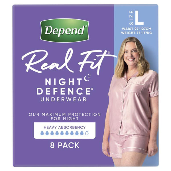 Depend Real Fit Night Defence Pants, Large 97-162cm 1300mL (Male / Female)