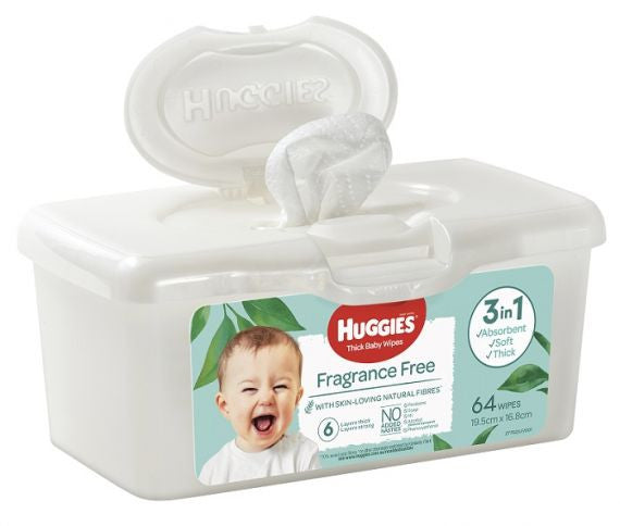 Huggies Baby Wipes Fragrance Free 19.5x16.8cm Tub of 64 wipes