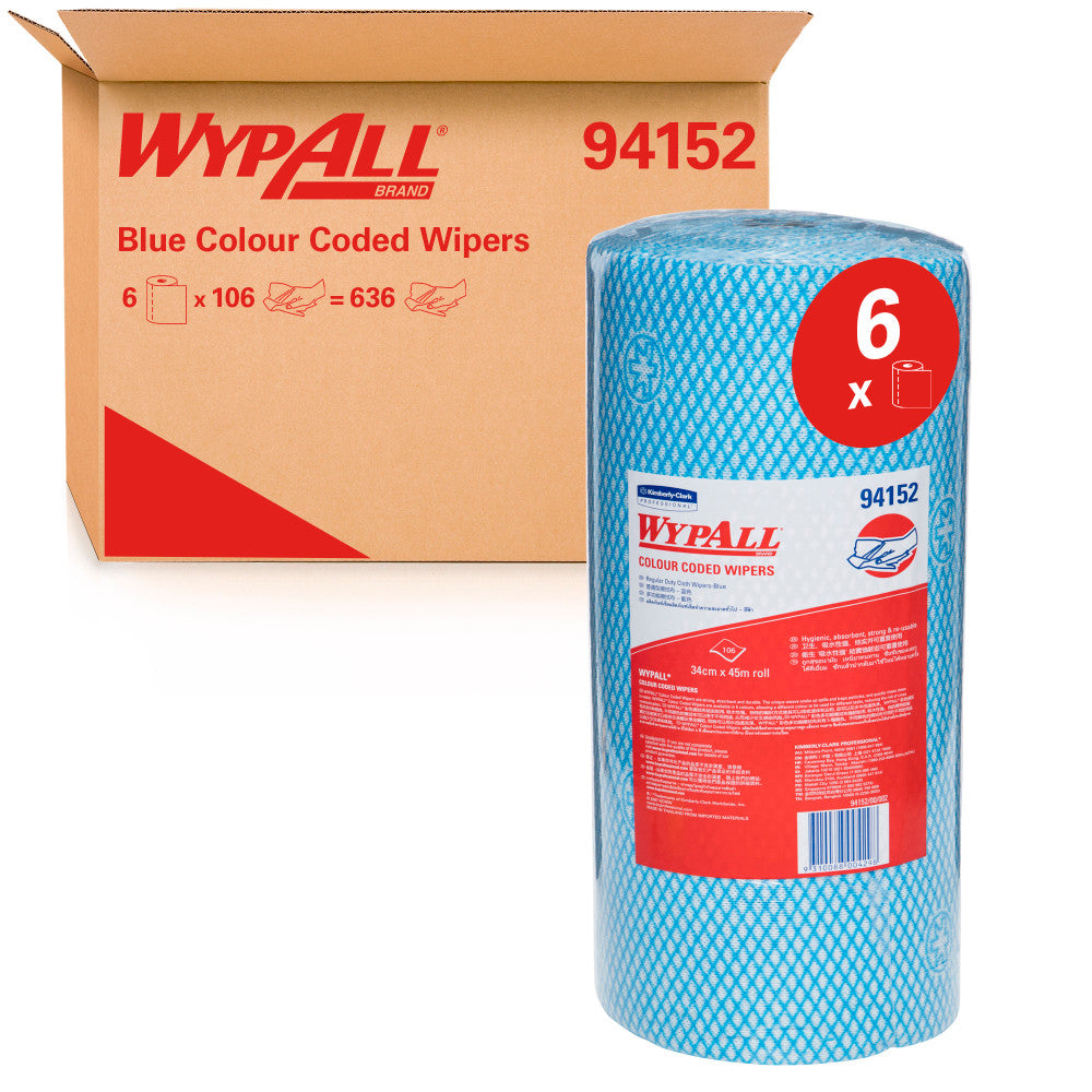 Wypall Colour Coded Wipers Workforce Xtra Wipers Blue 34cmx45mtr 94152