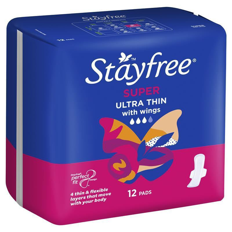 Stayfree Ultra Thin Super Sanitary Pads With Wings 12 Pack