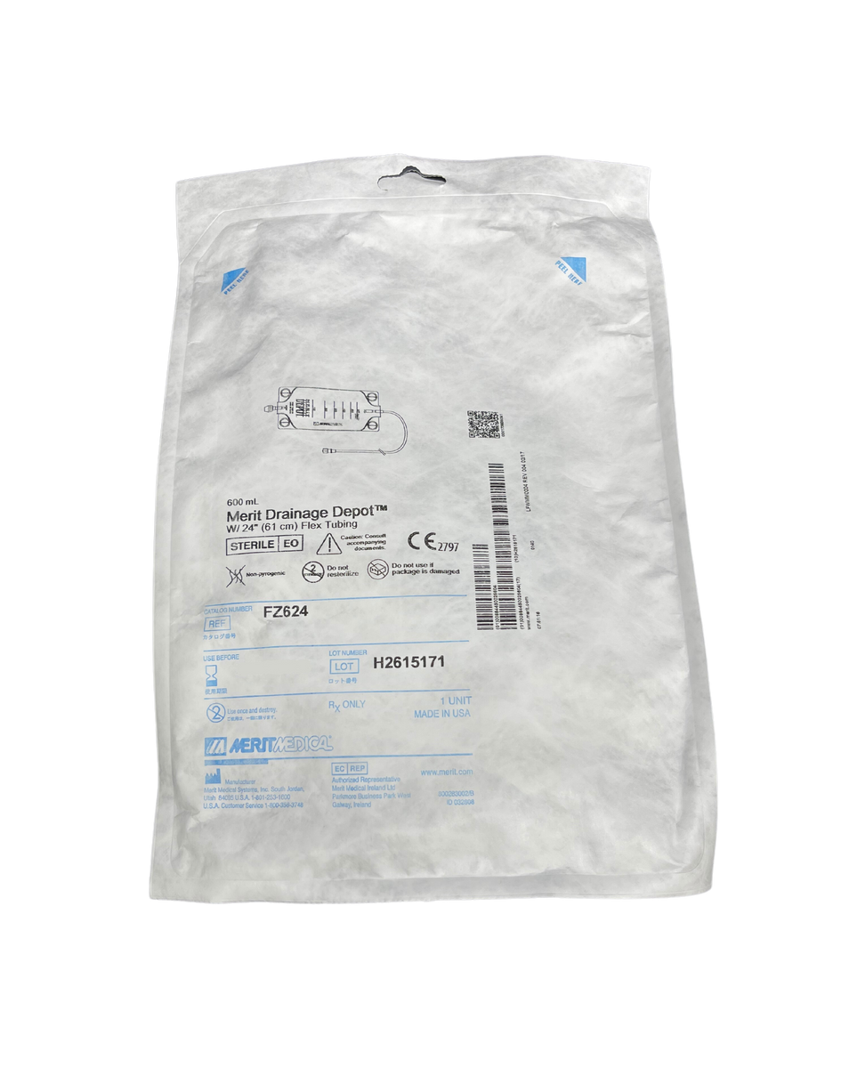 Merit Drainage Bags Soft Cloth Backing Depo 600mL, 24