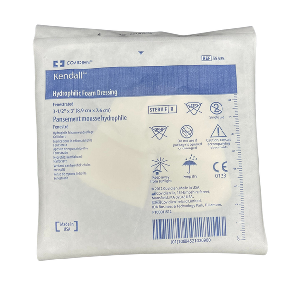 Kendall Hydrophilic Foam Dressing 8.9 X 7.6Cm Fenestrated Sterile (55535)