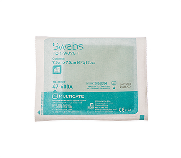 Multigate Sterile Non-Woven Swabs 7.5cmx7.5cm, 3pcs/pk (47-600AA)