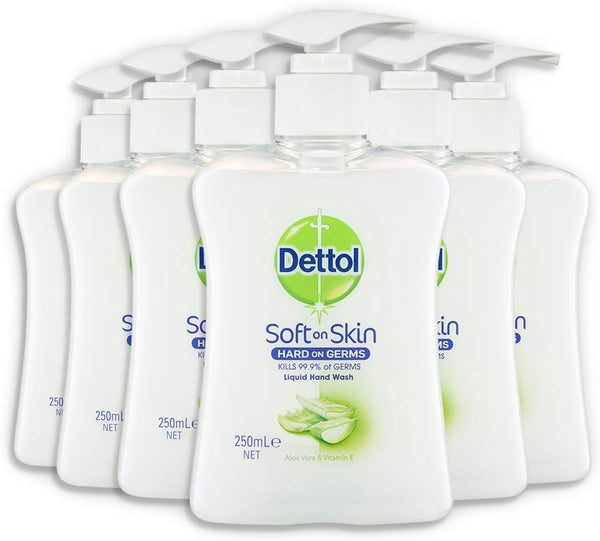 Dettol Liquid Hand Wash Aloe Vera Pump Anti-Bacterial, 250ml x 6 Pack