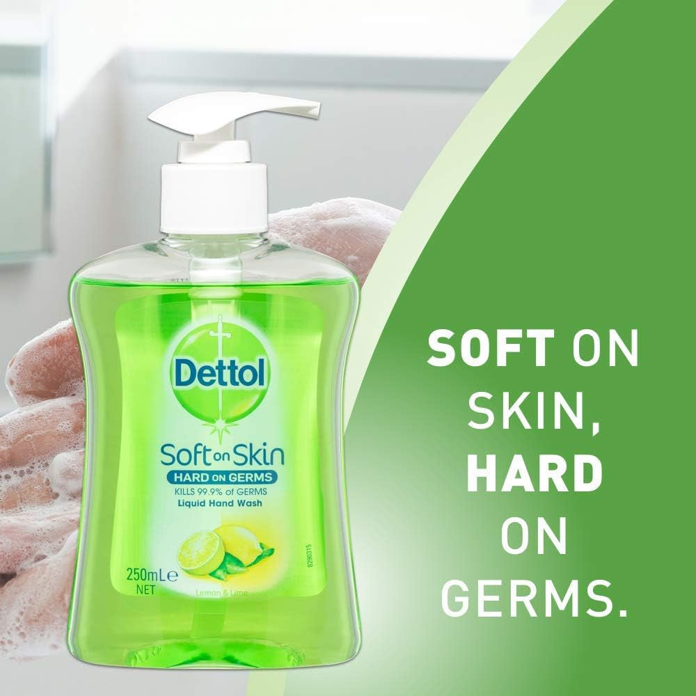 Dettol Liquid Hand Wash Refreshing Lemon Lime Anti-Bacterial Pump, 6 Pack