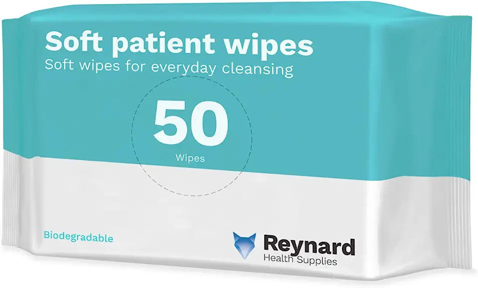 Reynard Health Supplies Biodegradeable Soft Patient Dry Wipes, Chemical & Fragrance Free, White, 33 x 29 cm - Box of 50