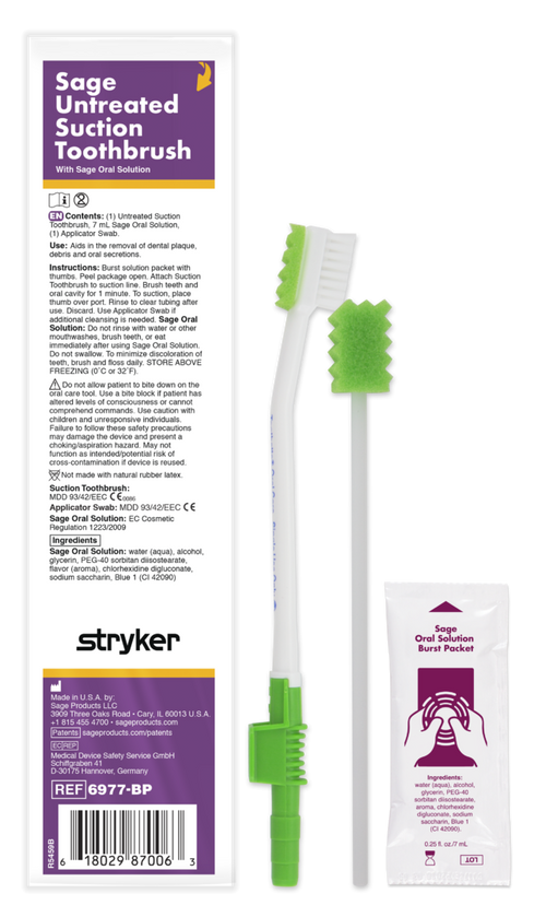 Sage Untreated Suction Toothbrush w Applicator Swab & Oral Solution Burst