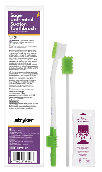 Sage Untreated Suction Toothbrush with CHG Mouthwash, Box of 100 (6977BP)