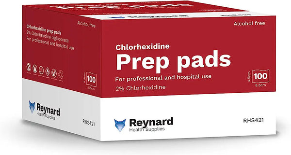 Reynard Premium 2% Chlorhexidine Prep Pad, Alcohol Free, Individually Sealed, White, 4.5cm x 8.5cm (RHS421)