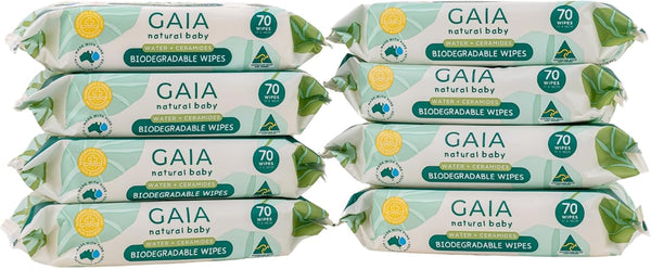 GAIA Natural Baby Biodegradable Water Wipes (70Wipes / Pack) - 1Ctn (8 x 70/pack)