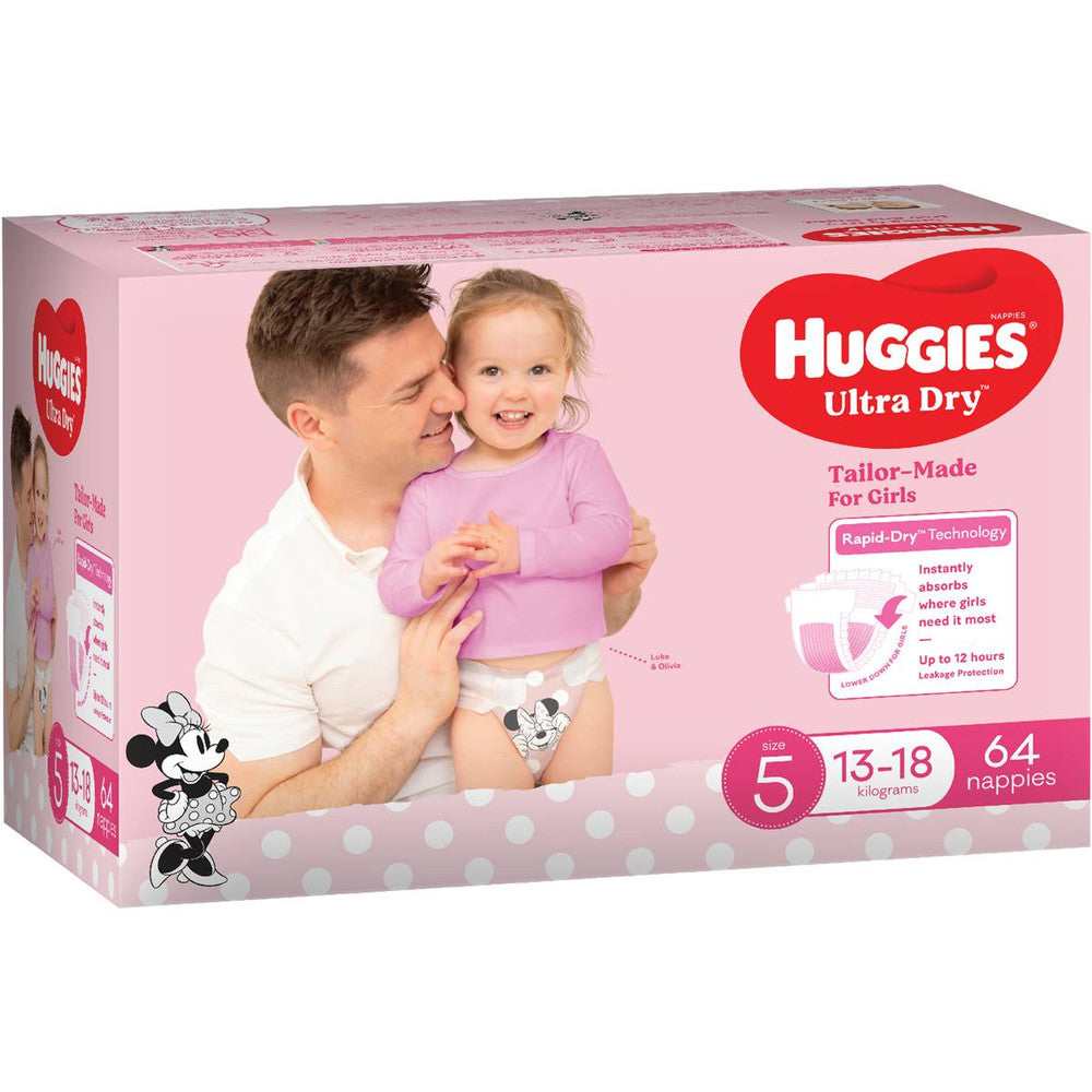 Huggies Ultra Dry Nappies Girls Size 5 (13-18kg) | 64pcs