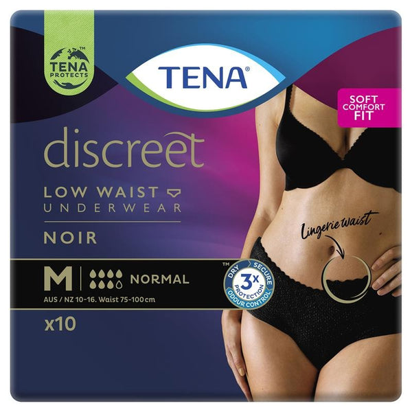 Tena Discreet Low Waist Incontinence Underwear Black Medium (Disposable), Carton of 3packs