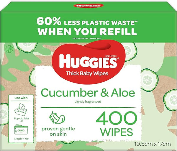 Huggies Thick Baby Wipes Cucumber & Aloe, Pack of 400 (16047)
