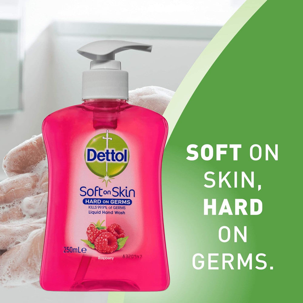 Dettol Liquid Hand Wash Raspberry and Pomegranate Pump Anti-Bacterial, 250ml x 6