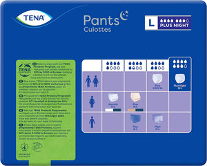 TENA Plus Night Pants Large, Protect+, Unisex Heavy Incontinence (100-135cm), Pack of 12
