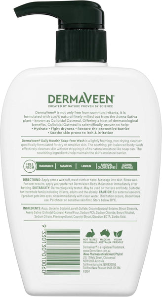 DermaVeen Daily Nourish Soap-Free Wash for Dry & Sensitive Skin 500mL