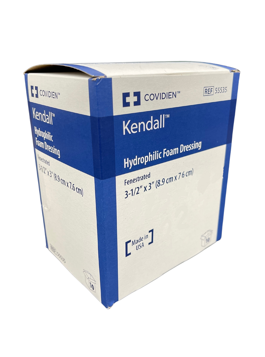 Kendall Hydrophilic Foam Dressing 8.9 X 7.6Cm Fenestrated Sterile 55535 _ 10Pcs