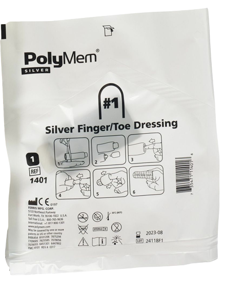 Polymem Silver Finger Toe Dressing - All Sizes