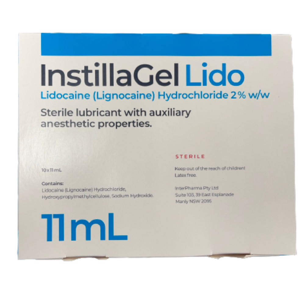 InstillaGel Lido 11ml Lidocaine lignocaine Hydrochloride 2% Catheter Lubricant Sterile