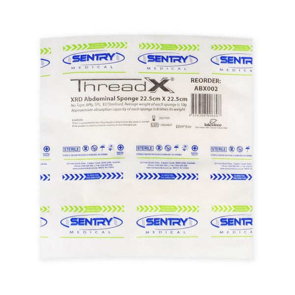 ThreadX XRD Abdominal Sponge Without Tape, 6Ply, 5pcs/ Pack (22.5cm x 22.5cm / 30cm x 30cm)