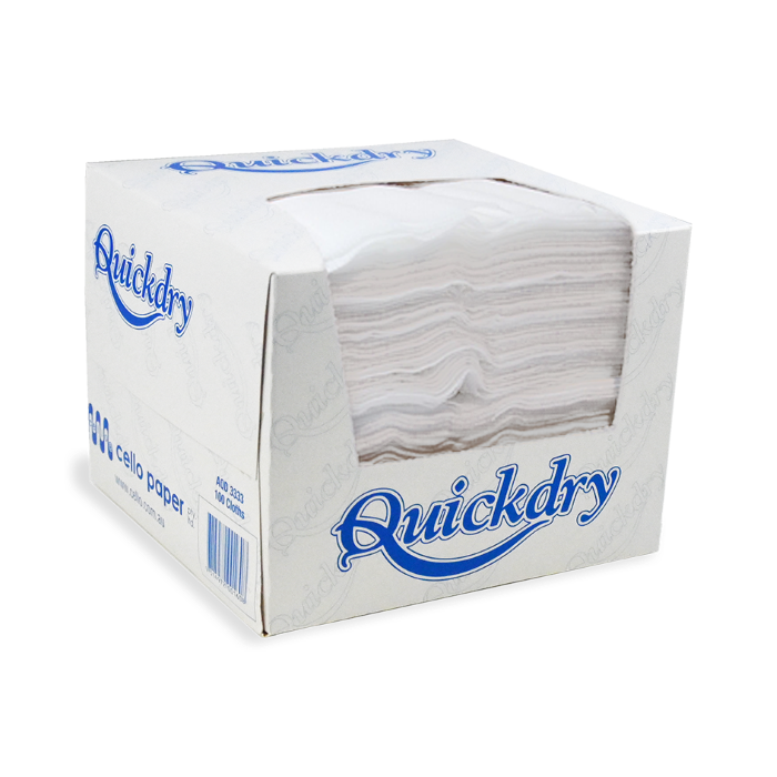 Cello Quickdry Towels White 300 x 330mm, (100Items/ pack) AQD3333 - 8packs/ Ctn