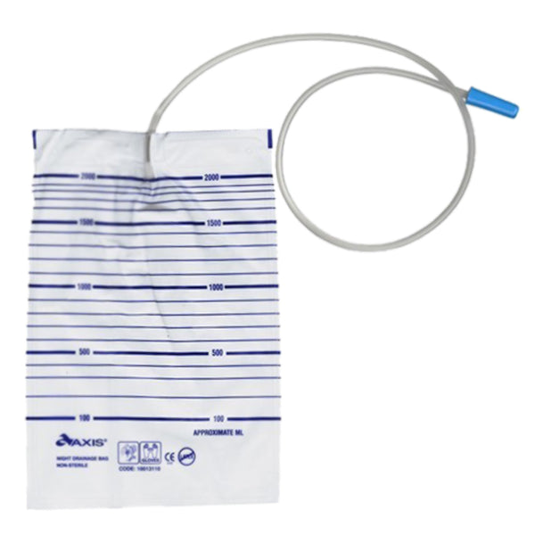 Aaxis Urinary Drainage Night Bag Latex Free, 2000mL, 90cm Tube (10013110)