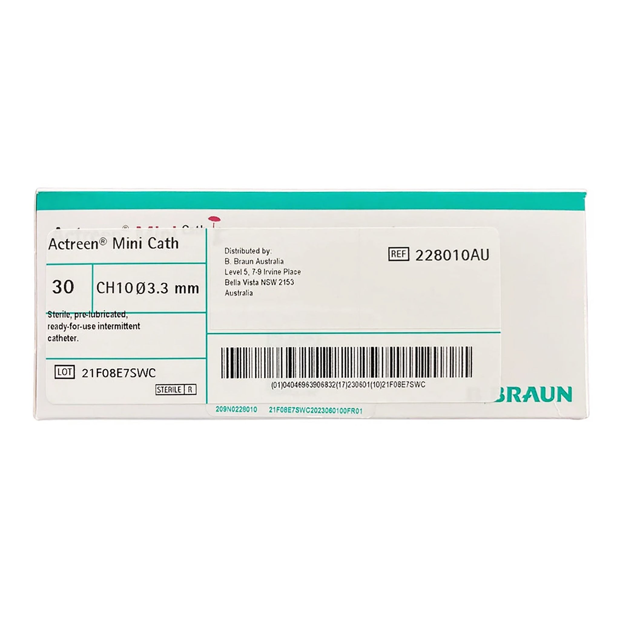 B. Braun Actreen Mini Catheter 10CH Female 9cm 228010AU - Box of 30