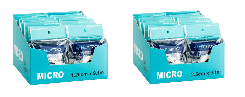 Medstock Microporous Surgical Tape 1.25cm/2.5cm x 9.1m Wrapped one box