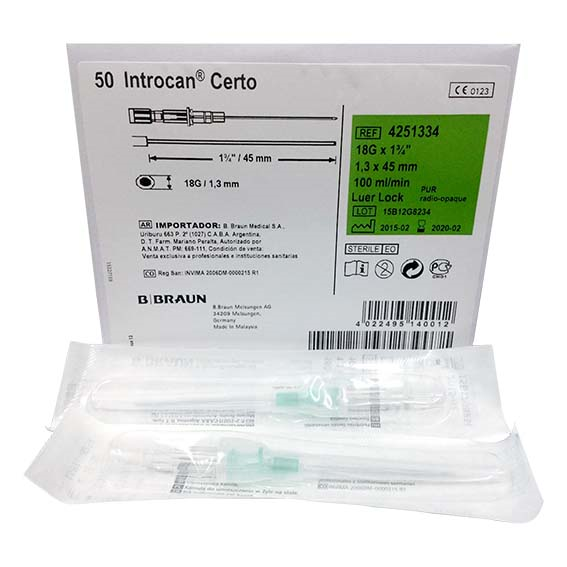 B. Braun Introcan Safety IV Catheters, 18 Gauge x 45mm or 1.75 Inches, Green and White - Box of 50