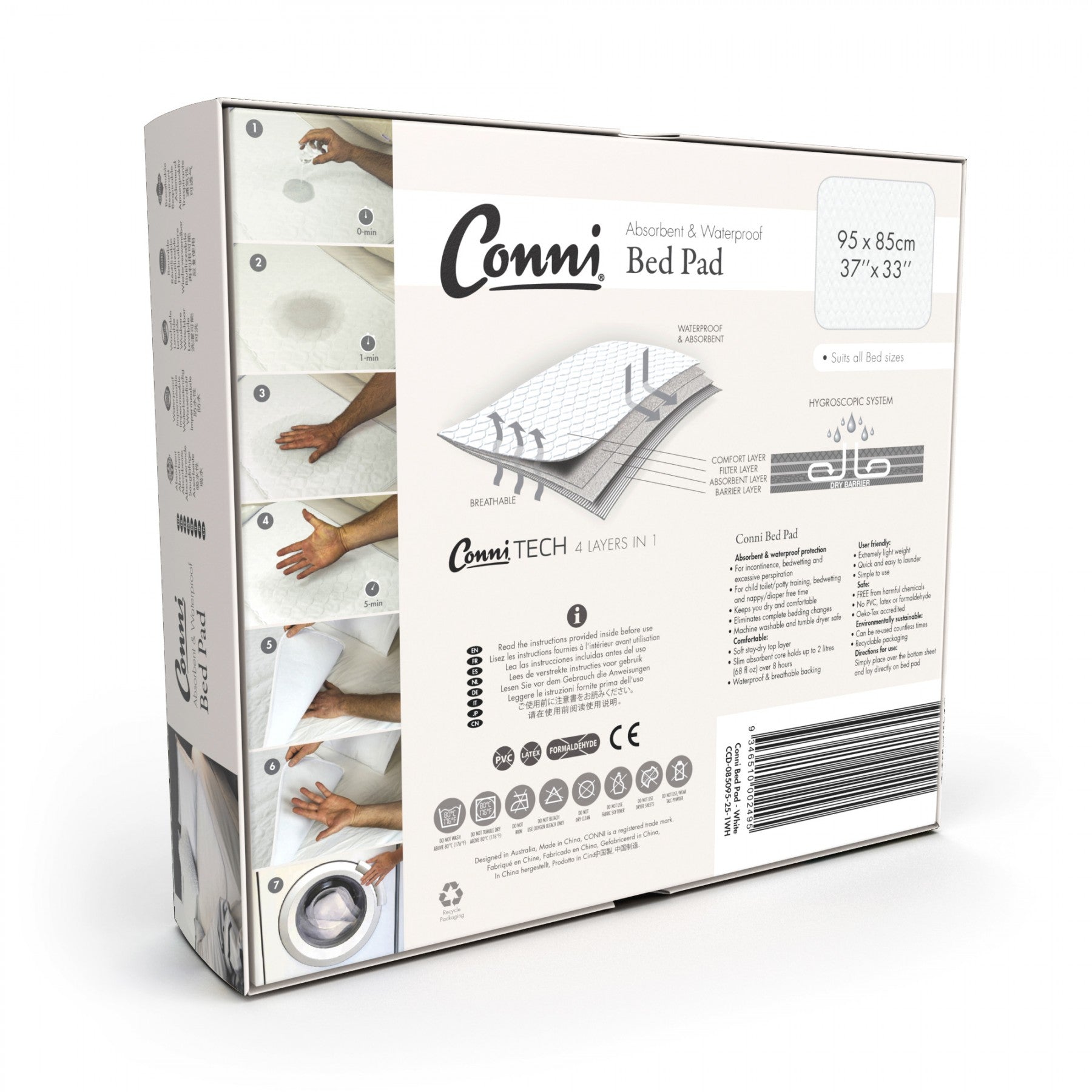 Conni Reusable Bed Pad, Absorbent and Waterproof 95x85cm, Each - All Colors