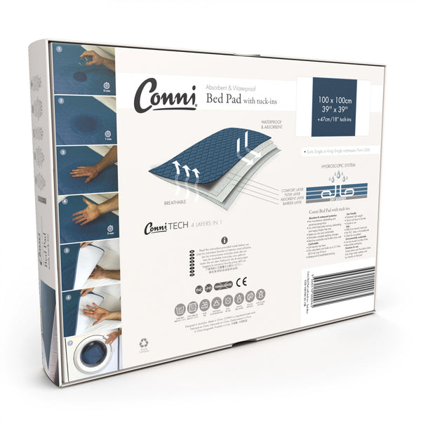 Conni Reusable Bed Pad with Tuck-ins 100x100cm, Each - All Colors