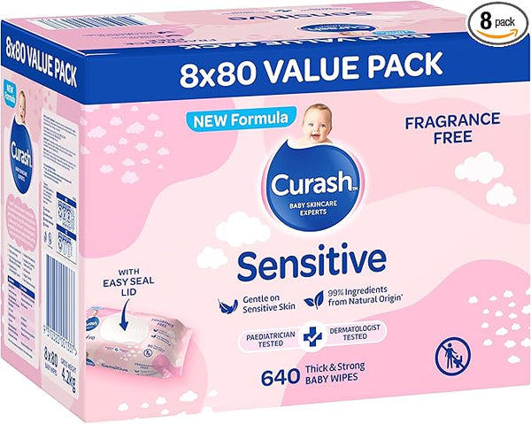 Curash Fragrance Free Baby Wipes, Carton of 640