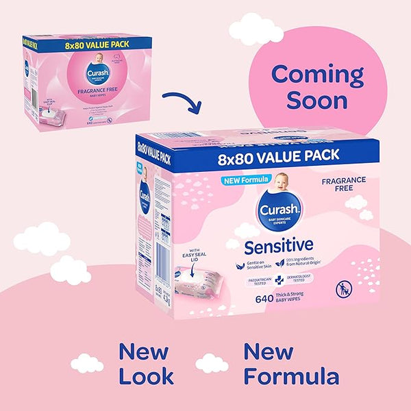 Curash Fragrance Free Baby Wipes, Carton of 640
