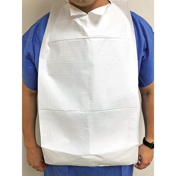 Disposable Adult Bib. 3 ply: 2 ply paper & 1